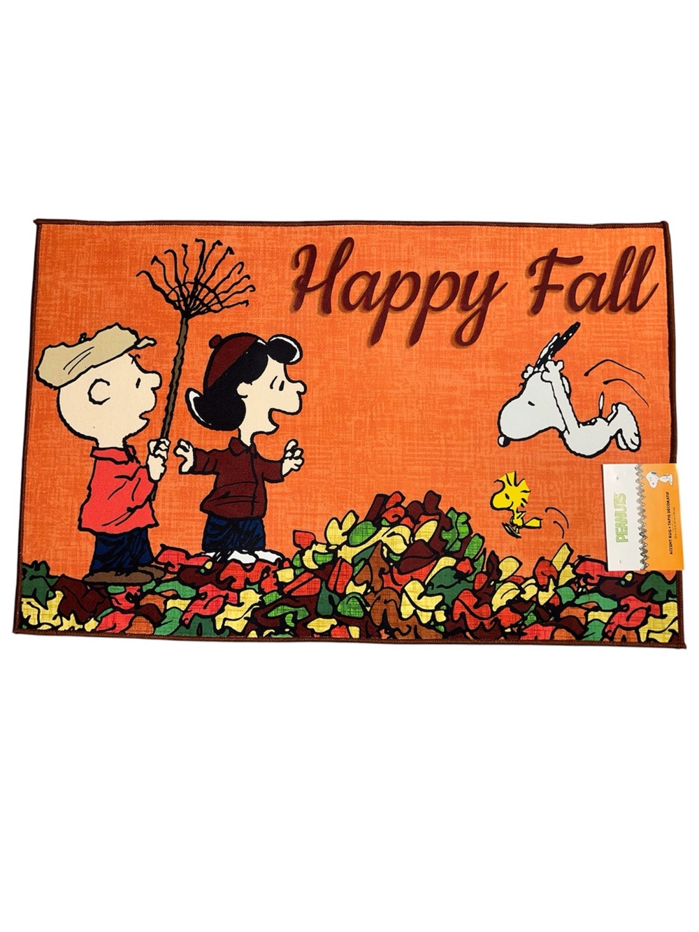 Peanuts Orange "Happy Fall" accent rug with Charlie Brown & Snoopy